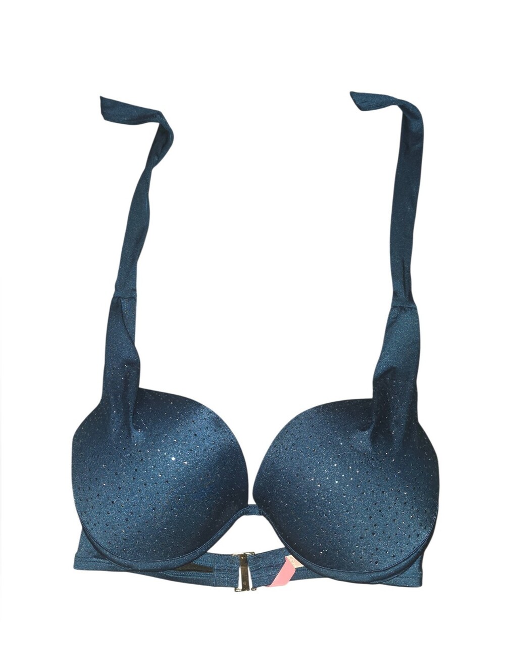 9/4/16.Womens Victoria's Secret Deep Teal Halter Push-Up Bikini Top with Sparkle